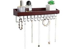 J JACKCUBE DESIGN JackCubeDesign Hanging Jewellery Organiser Necklace Hanger Bracelet Holder Wall Mount Necklace Organiser with 23 Hooks(Brown, 36.5 x 7.5 x 9.8 cm, Unseparated) - :MK208B