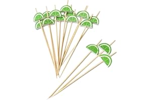 YYGMSS 100 Palillos de Cóctel Bambú de 12 cm con Decoraciones, Palillos de Frutas para Tartas Suministros para Bodas, Pinchos de Cóctel, Pinchos Bonitos (Limon Forma)