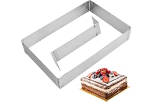 PTJJXA Molde Rectangular Ajustable, Molde Pastel Acero Inoxidable, Molde Extensible para Hornear 18-34cm, 28-53cm, Anillo Pastel Cuadrado Hornear con Separadores para Hacer Tartas Cuadradas (5CM)