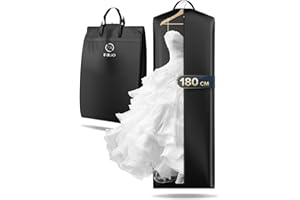 FR FIRIO FiRiO 1 x Premium Housse Robe de Mariée Pliable I Anti-Mites, Respirants & Imperméables I Housse Robe Longue 180 cm I Housse Vetements à Suspendre Longue, Veste, Manteau I Housse Manteau Long en Noir
