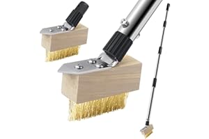PIMEKOY Weed Moss Remover Patio Brush with Long Handle, Block Paving Brush Weeding Tool, Wire Grout Cleaner Crack Weeder for Driveway Path Paver Decks (2 Heads)