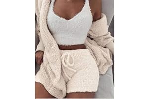 Pyjama d'hiver pour femme - 3 pièces - En velours corail - Printemps, automne, hiver - Ensemble de pyjama - Chemise de nuit - Tops - Shorts - Manteau - Costume de maison