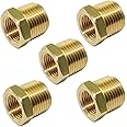 NPT Bushing Brass Hex Reducer Reducing Pipe Adapter Fitting 1/2" NPT Male x 1/4" NPT Female Thread 5pcs