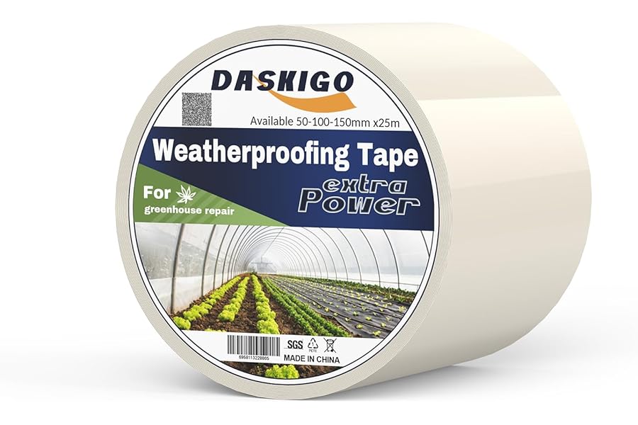 DASKIGO Extra Strong Greenhouse Repair Tape (50mm*25m), Clear Polythene Polytunnel repair Tape, Gardening, Farming