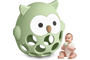 AITUITUI Massaggiagengive a Forma di Gufo per Neonati, Giocattoli da Dentizione in Silicone per Bambini da 0 a 6-12 mesi, Anello da Dentizione Facile da Afferrare, Regali per Bambini, Senza BPA, Verde