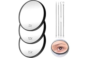 ‎GZGXKJ GZGXKJ 7 Stück Vergrößerungsspiegel Kosmetikspiegel mit 2 Saugnapf Kompaktspiegel 5X 10X 15X Duschspiegel mit Entfernung Mitesser Werkzeug für Zuhause und Unterwegs