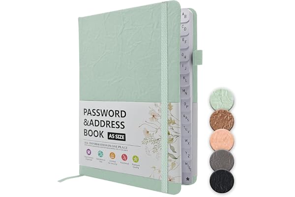WWYSSZ Carnet Mot de Passe Répertoire Alphabétique de A à Z, Carnets de Notes pour Mots de Passe Internet, B6 Organisateur D'adresses en Cuir, 13 X 19 cm, Vert