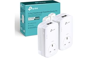 TP-Link TL-PA9020PKIT 2-Port Gigabit Passthrough Powerline Adapter Starter Kit, 2X2 MIMO, Powerline Network Adapters Speed up to 2000Mbps, 4K HD Video Streaming and Online Gaming, Plug and Play