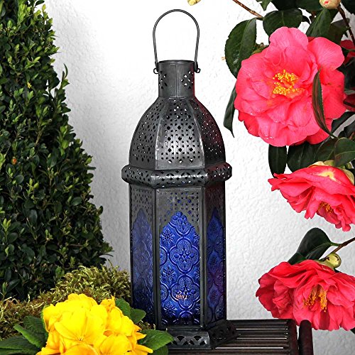 Laterne Aila 30cm orientalisches Windlicht indische Glaslaterne bunte Gartenlaterne (1, blau) - 2