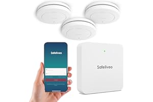 Safeliveo Detector de Humo interconectado WiFi, Detector de Humo con batería de 10 años, Juego de 3 con estación Base, Certificado TUV Rheinland, Juego de Alarma de Humo con Control por aplicación.