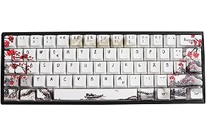 ‎JSJT JSJT Tastenkappen 60% 80 Tasten Pflaumenblüten-Tastenkappe PBT Kirschprofil Deutsches Tastenkappen für 61/64/68 ANSI/ISO-Layout Cherry MX Switches mechanische Tastaturen