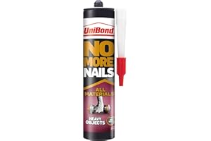 UniBond No More Nails 2492936 Colle de construction pour objets lourds Tous matériaux Colle adhésive haute résistance Blanc Cartouche de 440 g