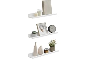 SONGMICS Étagère Murale Suspendue, Lot de 3, Décoration Salon, Longueur 38 cm, Tablette Flottante, pour Cadres Photo, Salon, Bureau, Salle de Bain, Cuisine, Blanc Mat LWS38WT