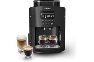 Krups Essential, Machine espresso entièrement automatique, Réglage de la longueur du café, 3réglages de mouture, Buse vapeur, EA81P8E0, Noir