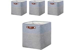 Mangata Cesta de almacenamiento de tela, Set de 4 cajas de almacenamiento de cubo de para estantes, armario, dormitorio (Gris y Azul, 33cm-4pcs)
