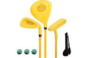 PGM Ensemble de Clubs de Golf pour Enfants – Peut Frapper de Vraies Balles – Comprend Bois, Fer, Putter, 3 Balles et Sac – Idéal pour Débutants Garçons et Filles