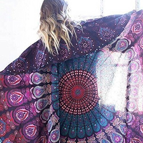 HanSemay™ Indischer Mandala-runder / quadratischer Zigeuner-Wand-Hängen, Boho Zigeuner-Baumwolltischdecke-Strand-Tuch, dekorative Wand, die ringsum hängt, Meditation-Yogamatte, Strand-Blatt, Tabellen-Tuch (lila) - 2