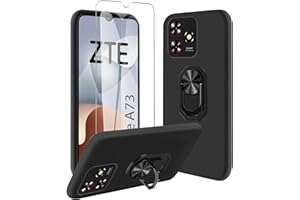 JDXHFF Hülle Kompatibel mit ZTE Blade A73 4G (6.6") Schwarz und 360° Drehbarer Ständer und Panzerglas Displayschutzfolie - Schutzhülle Weich Silikon Flexibel TPU Tasche Case Black