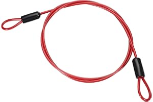 PATIKIL 5/32" Dia Vinyl Coated Stainless Steel Cable with Loops, 5ft (60") Flexible Wire Rope Security Chain Lanyard Lock for Outdoor Stage Lighting Luggage Lock, Red