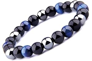 UEUC Bracelet Triple Protection Oeil de Tigre, Perles en hématite et Obsidienne Noire de