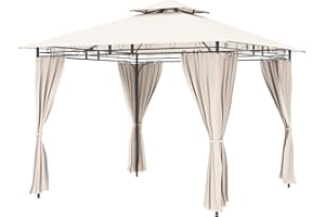 Homall Gazebo da Giardino 3x3x2,7m, Telo Impermeabile da 180g/m², Struttura in Metallo con Piedi Stabili, Gazebo per Terrazzo per 4-6 Persone per Cortile e Terrazzo, Crema