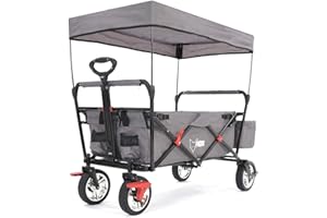 Fuxtec Bollerwagen faltbar FX-CT500 Grau mit Dach - Transportwagen klappbar | inkl. Hecktasche & Verstellbarer Ziehstange | Feststellbremse | Vollprofilreifen | Handwagen/Leiterwagen – Das Original