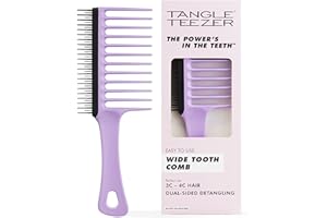 Tangle Teezer Wide Tooth Comb - Peine de Púas Anchas - Ideal para Cabello Rizado y Afro 3C-4C - Desenreda y Reduce la Rotura - Púas Flexibles de Doble Altura - Define Rizos - Lila y Negro