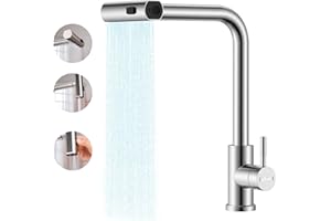 APPASO Kran kuchenny, armatura kuchenna z wylewką, wysuwana, jednouchwytowa, wysuwana armatura zlewozmywakowa, 1 otwór, obracany o 360°, wysokie ciśnienie wodospadu, szczotkowana stal nierdzewna