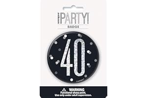 UNIQUE 40. Geburtstags-Anstecker - 7,5 cm - Glitzer Schwarz & Silber Geburtstag