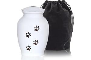MAKEY'S White Pet Urn for Dogs Ashes, Pet Cremation Urns, Dog Urn with Paw Print, Cat Metal Urn-Small（0-45lbs）
