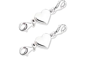 YOCDNOV 2 Piezas de Cadena con Cierre Magnético de Corazón - Cierre de Pulsera de Plata Esterlina Cierre Magnético para Cadenas Collar Pulsera Accesorios para Hacer Joyas DIY (Plata)