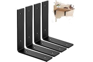 MLOQI 4 Pack Heavy Duty Shelf Brackets, 5mm Thick Scaffold Board L Wall Brackets for Shelves, Black Industrial Shelves Support (6"x4"/15cm x 10cm)