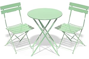 RELAX FIELD Folding Bistro Table and Chairs Set of 2, Balcony Furniture, Outdoor Garden Bistro Set for 2, Small Garden Furniture Set 3 Piece, Green