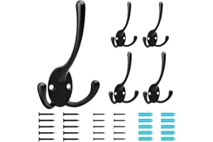 BIGLUFU 5 Piezas Gancho Perchero, Ganchos Percheros de Pared de Metal Resistentes a La Oxidación, Aptos Para Bufandas, Bolsas, Llaves, Tapas, Negro