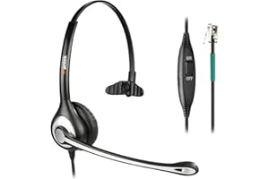 Wantek téléphone Filaire RJ Casque avec Micro avec Suppression de Bruit contrôle de Volume Mute pour Aastra 6751i ShoreTel 485 Polycom Vvx300 Digium D50 Altigen 510 Comdial 8412 téléphones IP