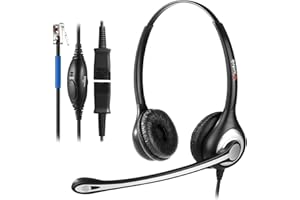 Auriculares Teléfono Fijo RJ9 Binaural, Micrófono con Cancelación de Ruido, Quick Disconnect, WANTEK Cascos con Control de Volumen para Cisco 7942 7945 o Amplificadores Plantronics M10 M12(602QC1)
