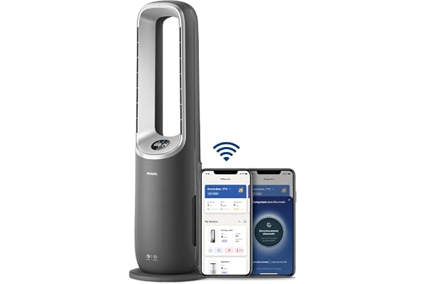 Philips Purificateur d'air Série 8000 - Purificateur, Chauffage & Ventilateur 3en1, jusqu'à 70m², Élimine 99,97% Allergènes & Polluants, Filtre HEPA, Capteurs Intelligents, App Air+, Gris (AMF870/15)