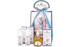 Helan, Speciale Nascita, Confezione Regalo, Linea Bimbi - Bagno Olio Addolcente, Olio Emolliente, Pelle di Velluto Talco Liquido - Confezione Kit Ricercata con Nastro in Tessuto (Blu e Rosa)
