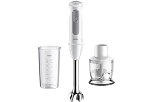 Braun MultiQuick 5 MQ50.201M, Minipimer con 5 ANNI DI ASSISTENZA, Tecnologia PowerBell Plus, Asta in Acciaio Inox, Tritatutto 350ml e Bicchiere 600ml, 1000W, nuovo modello, Bianco