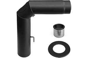 raik Rauchrohr Set Ø 120 mm Ofenrohr Bogen 90° dreiteilig mit Tür Zugregulierung Stahlblech 2 mm Senotherm schwarz inkl. Rosette 50 mm Rand und Doppelwandfutter Made in EU