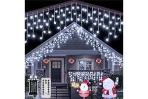 Hopexy Icicle Outdoor Christmas Lights, 355 LEDs 12m Waterproof Connectable Outside Fairy Light Mains Powered, Cool White Hanging String Light Plug in, for House Roof Porch Gutter Xmas Decorations