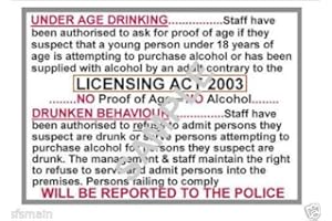 COMPLIANCE POSTERS UK LICENSING ACT 2003 POSTER - A4 SIGN FOR BAR RESTAURANTS PUBS CLUBS