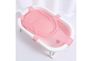 TAIYYI Babybadenetzt, Baby Badewanne Pad,Badewanneneinsatz Baby mit Mesh Verstellbar,Babywannenmatte Anti-Rutsch mit Sicherheitsgurt,Babybadenetzt Babywannenmatte für Neugeborene Kleinkind (Rosa)