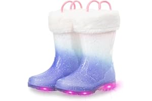 EUXTERPA Kids Wellies with Warm Fuzzy Lining, Light Up Glitter Winter Boots for Girls Boys, Handle it Easy on Wellington Waterproof Palying Boots