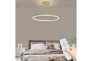 ‎MIKERU Mikeru 60cm Moderne Pendelleuchte LED, Dimmbar Pendelleuchte mit Memoryfunktion 10% Bis 100% Hängelampe Esstisch 3000k/4500k/6500k Gold Pendelleuchten 1 Ringe für Esszimmer, Wohnzimmer