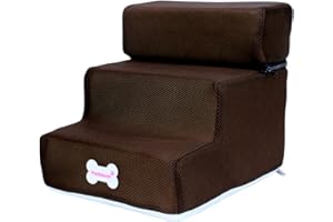 ZHOUBAA Escaleras para Mascotas Escaleras para Perros Pequeños Gatos 3 Escalones Rampa Antideslizante Extraíble Pasos para Mascotas Plegables Escalera De Cama Desmontable para Escalar Café
