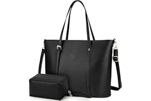 NUBILY Damska torebka torba na laptopa 15,6 cala skórzana duża torba na ramię lekka vintage torba biurowa na ramię damska do pracy w podróży na zakupy, Czarna torba do makijażu, L