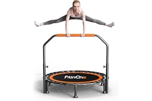 FitinOne 40" Folding Mini Trampoline Max Load 150KG, Indoor Exercise Rebounder with Handle, Fitness Trampoline for Adults and Kids with Bungee Band
