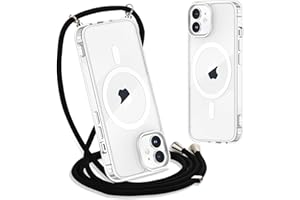 Yoedge Handykette für iPhone 12 Mini Hülle mit Band 5,4", Transparente Magnetisch Handyhülle [Kompatibel mit Magsafe], Schlank Dünn Silikon TPU Stoßfest Schutzhülle mit Kordel zum Umhängen, Schwarz