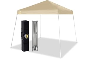 Crown Shades Beige Gazebo 3m x 3m Base 2.5m x 2.5m Top Heavy Duty Pop Up Gazebo Waterproof Shelter Height Adjustable Camping Gazebo for Garden and Beach with Carry Bag​